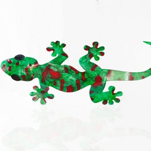 Hagediskunst, gekkokunst, buitenhagedis, terrasdecor, metalkunst, metalen hagedis, hagedismuurdecoratie, airbrush aluminium hagedis, geen roest decor
