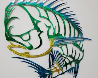 Mahi Mahi Wall Art, Metal Mahi Wall Art, Aluminum Wall Art, Skeleton Mahi, Metal Fish Wall Art, Outdoor Metal Sculpture, Mahi Metal Art