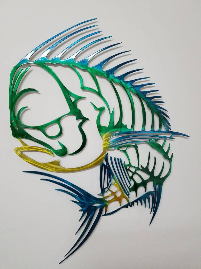 Mahi Wall Art Metal Aluminum Skeleton Fish Outdoor Sculpture
