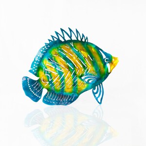 Art mural poisson en métal, poisson papillon, art mural extérieur, décoration poisson-ange, oeuvre d'art en aluminium, décoration d'océan, décoration de maison de plage, oeuvre d'art de terrasse de piscine