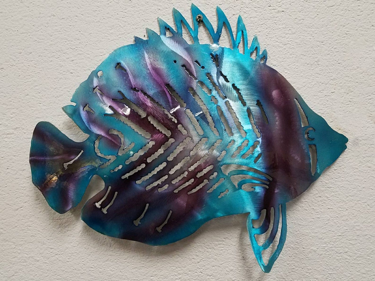 Metal Fish Art Aluminum Angelfish Tropical Fish Decor Metal Etsy