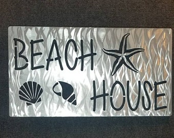 Beach House Sign, Beach Decor, Beach Sign, Beach House Decor, Metal Art, Starfish Sign, Seashell Sign, Tropical Decor, Vacation Home Decor