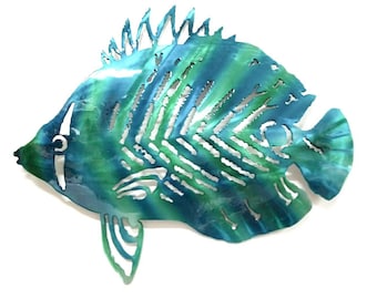 Metal Fish Art Aluminum Angelfish Tropical Fish Decor, Metal Nautical Decor, Ocean Art, Ocean Decor, Beach Decor, Patio Decor, Metal Fish