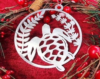 Shimmering Aluminum Sea Turtle Christmas Ornament – Coastal Elegance for Your Tree!