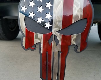 American Flag, Punisher Trailer Hitch Cover, Hitch Plug, Hitch Cover Personalized, Truck Accessories, Hunting, Truck Driver, Truck Emblem