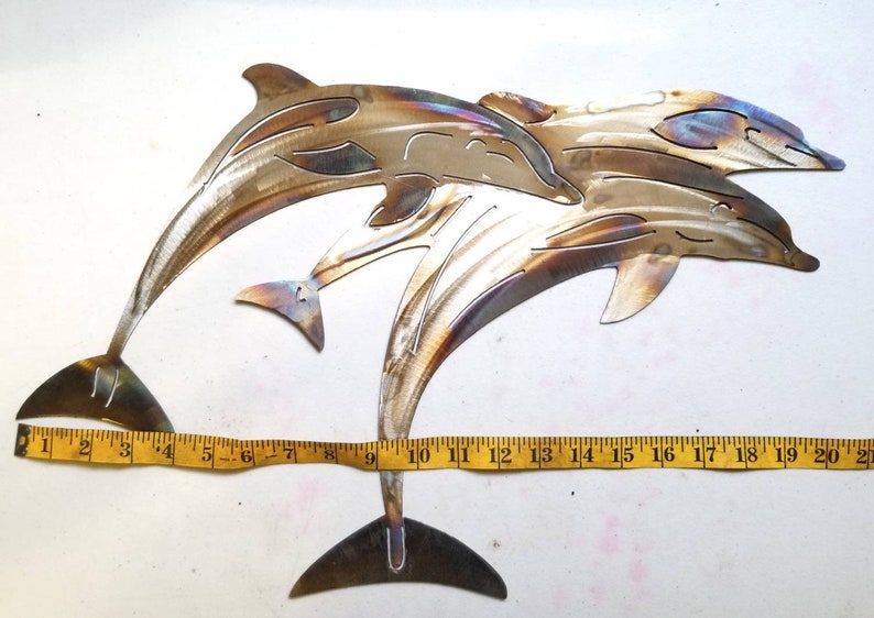 Stainless Steel Dolphin Metal Wall Art, Pod Of Dolphins, Beach House Decor, Ocean Decor, Gift for Beach Lover, Pool Deck Art image 6