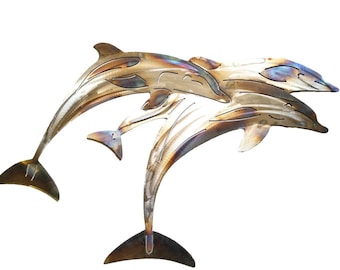 Stainless Steel Dolphin Metal Wall Art, Pod Of Dolphins, Beach House Decor, Ocean Decor, Gift for Beach Lover, Pool Deck Art