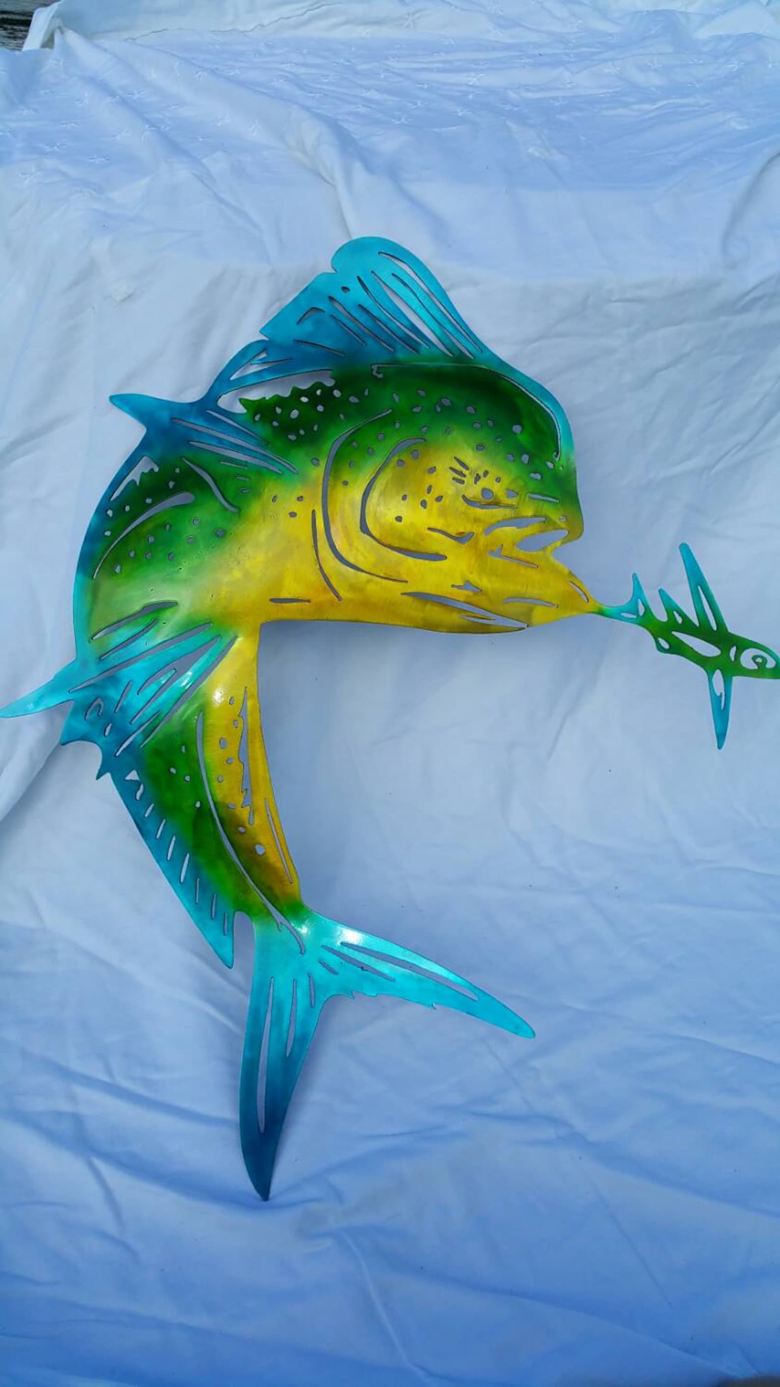 Metal Fish Wall Art Metal Mahi Mahi Mahi With Bait Dorado Etsy