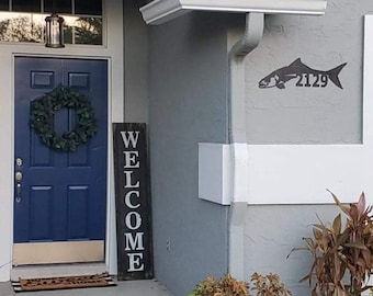 Cobia or Mermaid Address Sign for House, Aluminum Mailbox Sign, Cobia Home Number Sign, Outdoor Custom Mermaid House Numbers