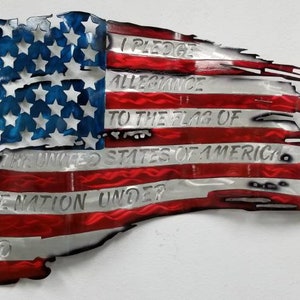 Metal American Flag with the Pledge of Allegiance