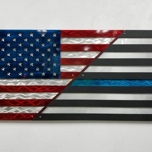 Aluminum American Flag, Thin blue line flag, American Patriot, Patriotic Wall Decor, Police Tribute, Made in America, Handmade
