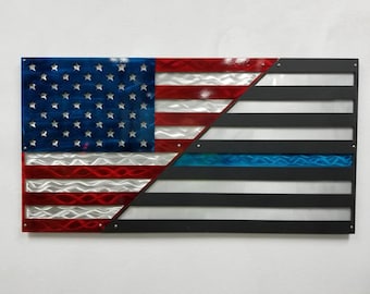 Aluminum American Flag, Thin blue line flag, American Patriot, Patriotic Wall Decor, Police Tribute, Made in America, Handmade