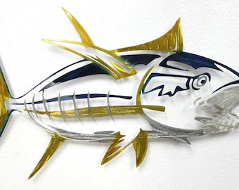 Tuna Skeleton Wall Art, Yellowfin Tuna Metal Art, Aluminum Tuna Decor, Skeleton Tuna for Man Cave, Metal Fish Indoor and Outdoor Sculpture