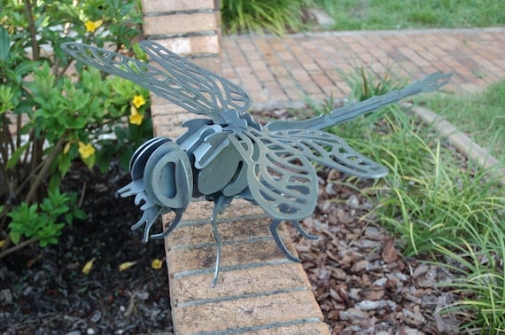 3D Metal Dragonfly Garden Art, Steel Outdoor Sculpture, Puzzle