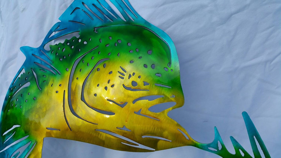 Metal Fish Wall Art Metal Mahi Mahi Mahi With Bait Dorado Etsy