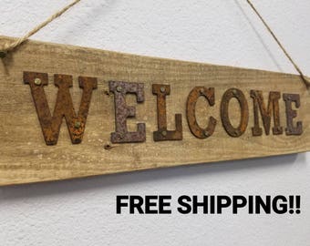 Rustic Welcome Sign, Rustic Welcome Sign Porch, Vintage Welcome Sign, Metal Welcome Sign, Pallet Sign, Pallet Welcome, FREE SHIPPING!