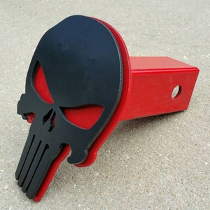 Punisher Skull Trailer Hitch Cover, Black and Red Steel