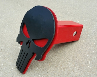 Punisher Trailer Hitch Cover, Black and Red Punisher, Punisher Tow Hitch Plug, Punisher Skull, Steel Hitch Cover, Steel Punisher