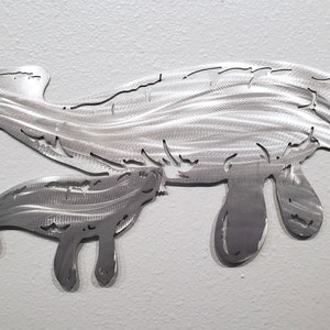 Metal Manatee with Calf Aluminum Wall Art, Sea Cow Coastal Decor, Beach House Non Rust Metal Decor