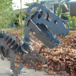 Dinosaur Tyrannosaurus in 3D Steel LARGE, LASER Cut, Yard Sculpture, Puzzle, Jurassic, Metal Dinosaur Fossil