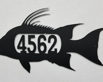 Hogfish address Sign, Aluminum Custom Sign, Custom Home Sign, Outdoor Number Sign, Custom Outdoor Sign, Custom Mailbox, Hogfish, Hogsnapper