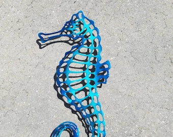 Seahorse Wall Art, Sea Horse Metal Art, Won't Rust, Blue Seahorse