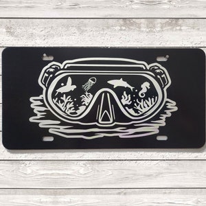Scuba or Snorkel Mask Novelty Front License Plate for Car or Truck, Underwater Mask Vehicle Tag, Scuba and Snorkel Christmas Gift