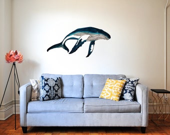 Humpback Whale Aluminum Metal Wall Art, Metal Ocean Art, Whale Art, Tropical and Coastal Wall Decor, Outdoor UV Resistant Metal Whale Art