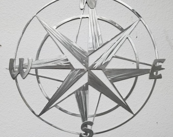 24" x 24" Metal Compass Rose Nautical Metal Wall Art - Aluminum Compass Rose - Will Not Rust Like Steel - Metal Nautical Decor - Map Compass