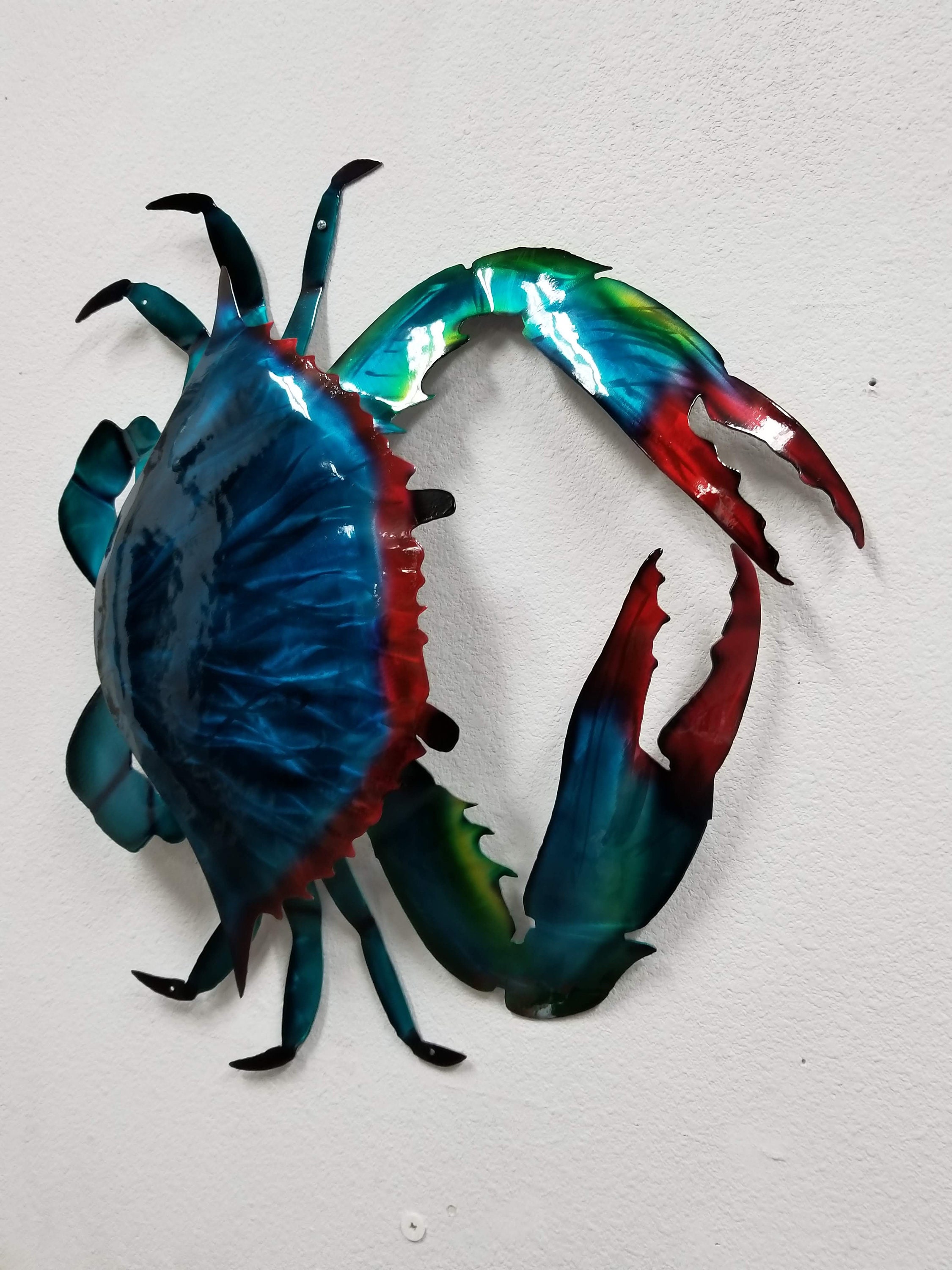 Handmade Aluminum Metal Crab Wall Art, Coastal Wall Decor, Ocean