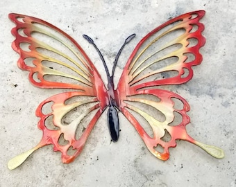 Orange and Yellow Metal Butterfly Wall Art, Butterfly Decor for Garden, Non Rust Aluminum Butterfly Decor, Butterflies for Girls Room