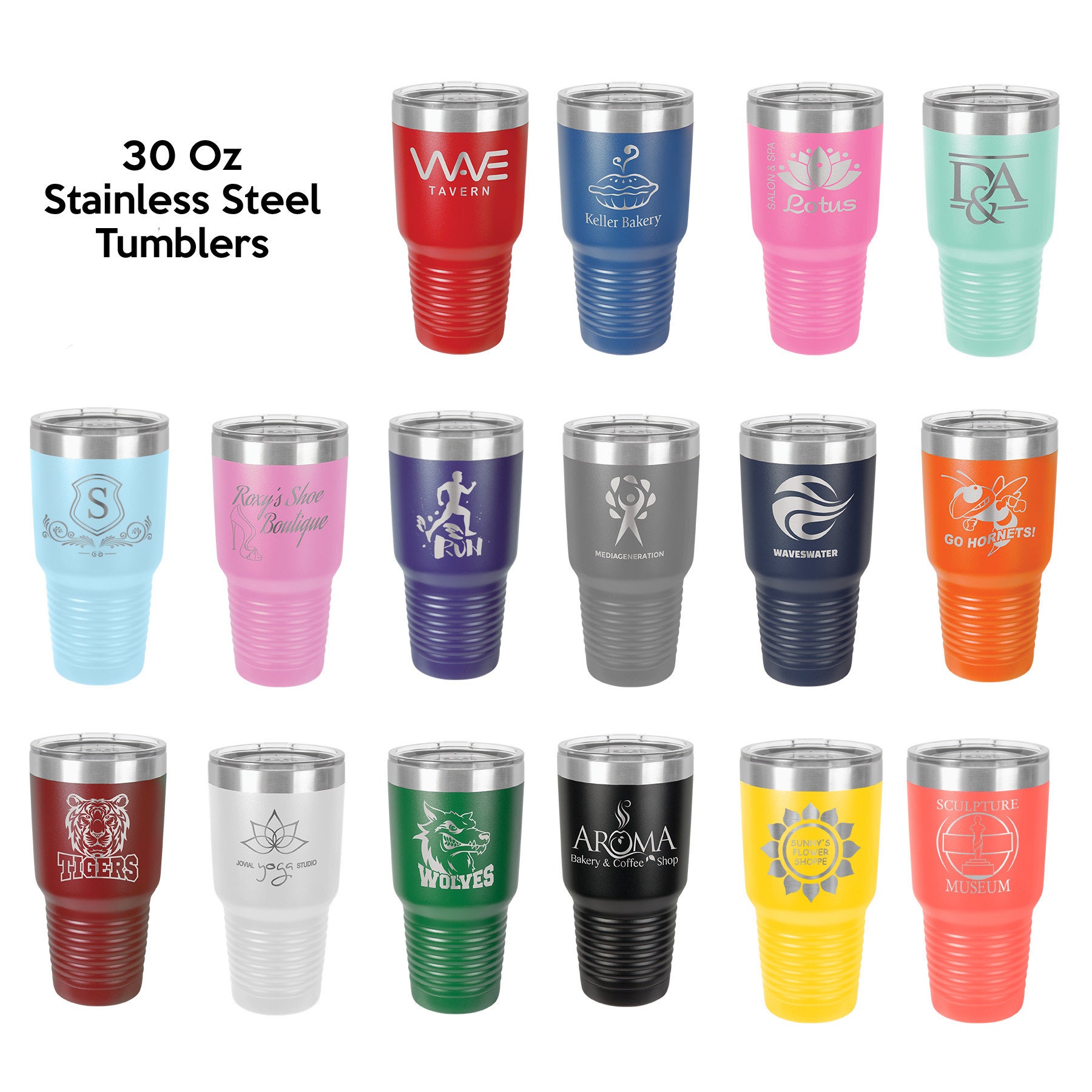 Your Logo Here Set of 10 Laser Etched Metal Tumbler/Metal Travel Cup/ Stainless Steel Coffee Mug/Travel To-Go Tumbler/Insulated Tumbler