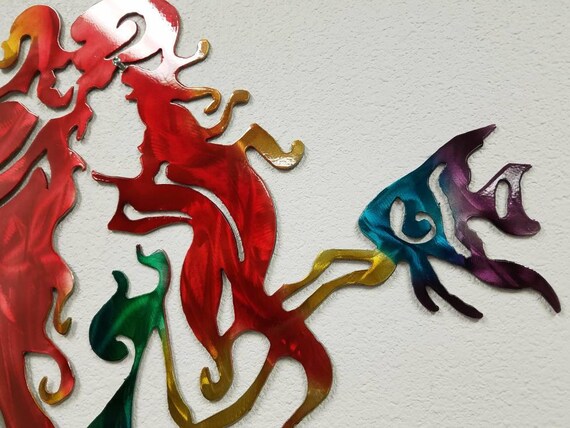 Mermaid metal wall art plasma cut decor gift idea nautical fish crab ocean beach 