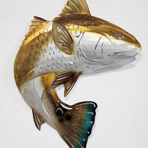 Redfish or Red Drum Aluminum Wall Art, Gift for Dad or Fisherman, Fishing Trophy, Inlet Fishing Sculpture, Redfish Metal Wall Decor