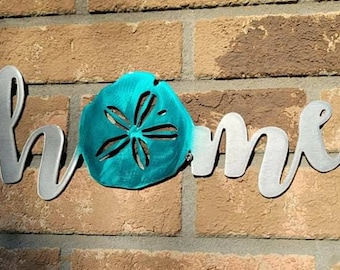 Aluminum Home Sign with Sand Dollar or Starfish, Made from Non Rust Aluminum, Great for New Home Housewarming, Outdoor Patio Decor