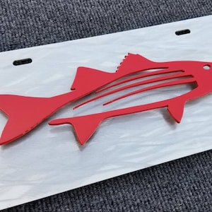 Placa de licença frontal com listras, placa de robalo listrado, placa de pescador, presente para pai ou marido, arte para placa de licença, moldura de placa