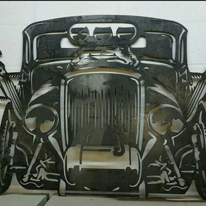 Hot rod metal garage art
