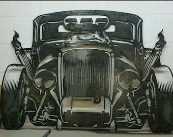 Hot rod metal garage art