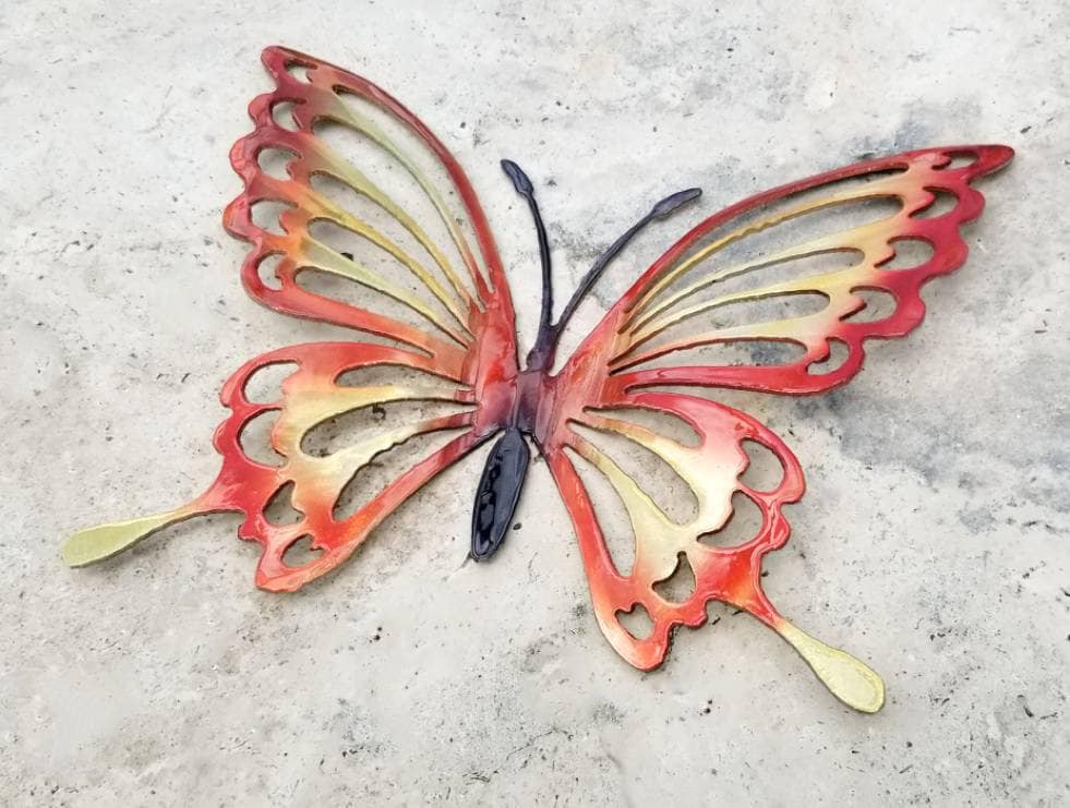 Orange and Yellow Metal Butterfly Wall Art, Butterfly Decor for Garden, Non  Rust Aluminum Butterfly Decor, Butterflies for Girls Room