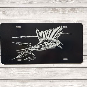 Placa de licença frontal de peixe-veleiro para pescador ou presente para pai, marido ou irmão