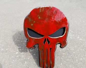 Punisher Trailer Hitch Cover battle worn, Truck Accessories, Car Accessories, Steel Punisher Skull