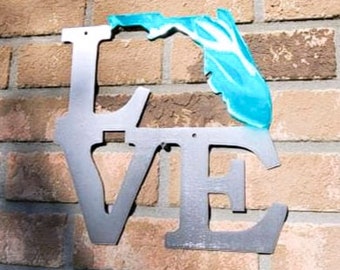 Metal Florida Love Sign Made from Non Rust Aluminum, Florida Decor Great for New Home Housewarming, Excellent for Indoor and Outdoor Use