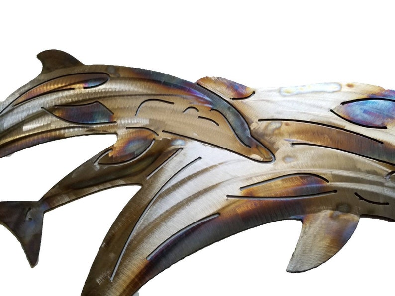 Stainless Steel Dolphin Metal Wall Art Pod of Dolphins Beach Etsy