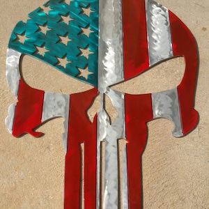 Punisher Skull, American Flag, Metal Punisher Skull, Memorial Day, Independence Day, The Punisher, American Flag Wall Art, Man Cave Decor