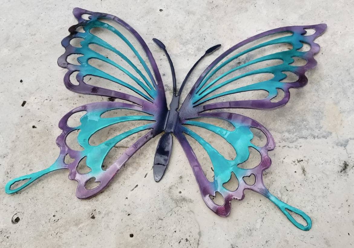 Turquoise and Purple Metal Butterfly Wall Art, Butterfly Decor for Garden,  Non Rust Aluminum Butterfly Decor, Butterflies for Girls Room