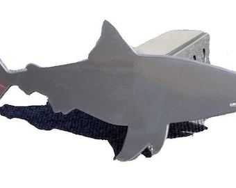 Chrome Daddy Shark Trailer Hitch Cover, Bull Shark Hitch Plug for Husband or Dad in Chrome Powder Coat