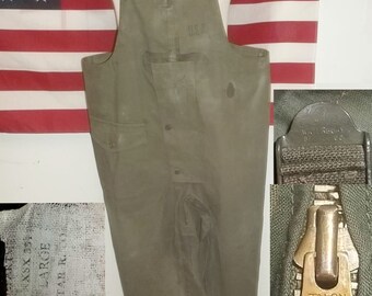 1940\u2019s USN US Navy cinch waist Deck coveralls sz small Vintage WWII Green Overalls