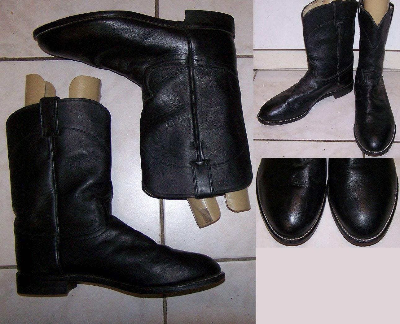 Justin Men\'s Black Leather Roper Boots 9.5 EE Wide Made in USA Western Vtg Justin Boots 3187 Classic Roper Boots Black | Mercari main image 3