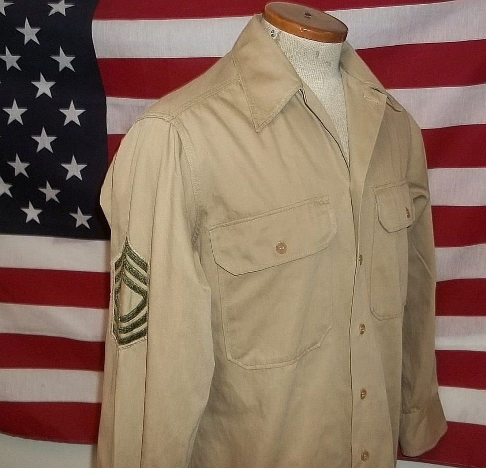 Vintage WW2 US Army khaki service shirt military cotton Etsy