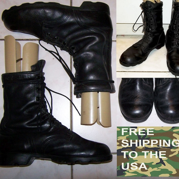 Wellco combat boots USGI with molded RoSearch soles black leather 9 XW moderately worn reconditioned good condition free shipping to USA